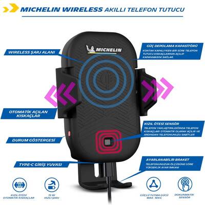 Michelin MC33368 Wireless Telefon Şarj Cihazı ve Dokunmatik Akıllı Telefon Tutucu - Thumbnail