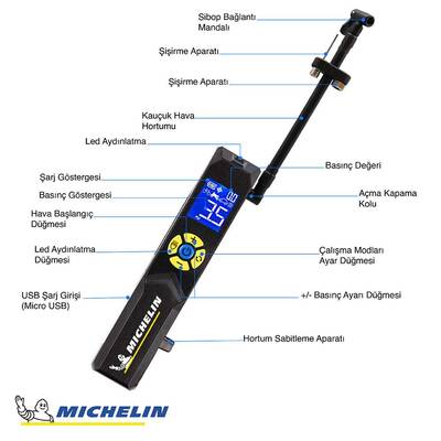 Michelin MC33382 Şarjlı Li-ion 150 PSI Taşınabilir Dijital Basınç Göstergeli Led Aydınlatmalı Lastik Şişirme Pompası - Thumbnail