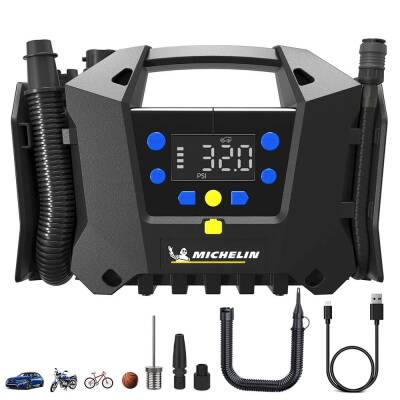 Michelin MC34259 11.1Volt/2.5Ah.120PSI Ayarlanabilir Dijital Basınç Göstergeli Şarjlı Lastik&Yatak Şişirme Pompası - 1