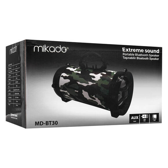 Mikado MD-BT30 Yeşil Kamuflaj Desenli Bluetooth AUX+USB+SD Kartlı Speaker