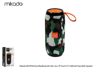 Mikado Md-BT56 Kamuflaj Desenli Bluetooth Usb Aux Tf Card 3.7 V 1200maH Taşınabilir Speaker - Thumbnail