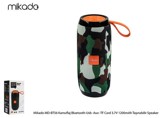 Mikado Md-BT56 Kamuflaj Desenli Bluetooth Usb Aux Tf Card 3.7 V 1200maH Taşınabilir Speaker