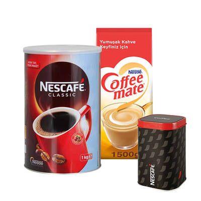 Nestle - Nescafe Classic Kahve Teneke 1 kg ve Coffee Mate 1.5 kg Alana Saklama Kutusu Hediye