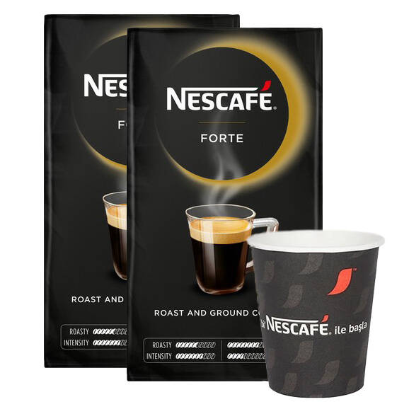 Nescafe Forte Öğütülmüş Filtre Kahve 500 gr 2 Adet Alana Nescafe Karton Bardak 100 Adet Hediye