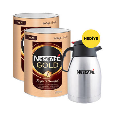 Nescafe - Nescafe Gold Kahve Teneke 900 gr 2 Adet Alana Nescafe Termos Çelik 1.2 Litre Hediye