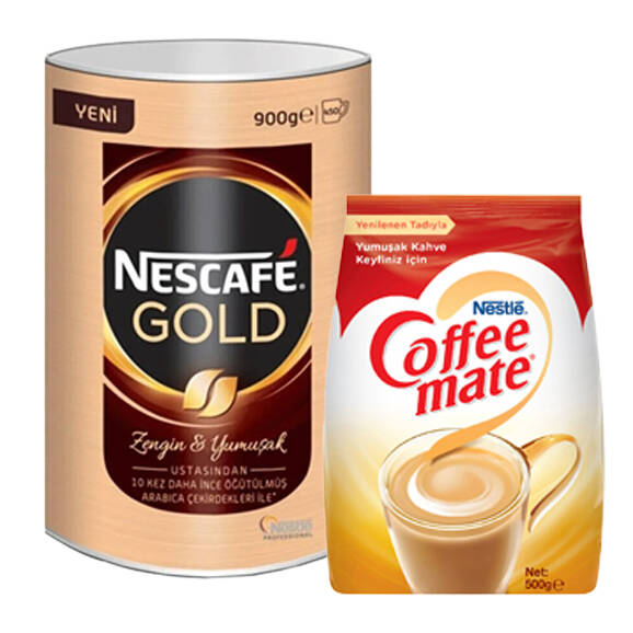 Nescafe Gold Kahve Teneke 900 gr Alana Nestle Coffee Mate Kahve Kreması 500 gr Hediye