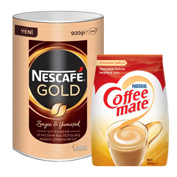 Nescafe Gold Kahve Teneke 900 gr Alana Nestle Coffee Mate Kahve Kreması 500 gr Hediye - 1