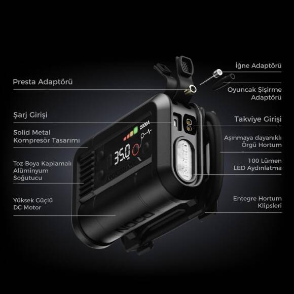 NOCO AX65 12V Lityum 2000Amp Akıllı Akü Takviye + Pompa + Powerbank + Led Lamba - 10
