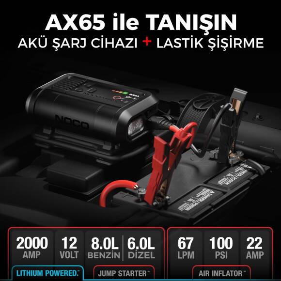 NOCO AX65 12V Lityum 2000Amp Akıllı Akü Takviye + Pompa + Powerbank + Led Lamba - 2