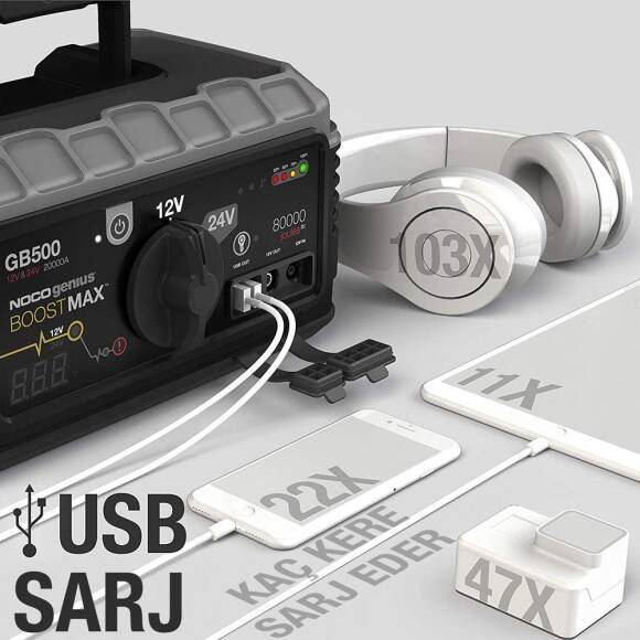 NOCO Genius GB500 12V/24V 6250Amp Ultrasafe Lityum Akü Takviye + Powerbank + Led Lamba - 5