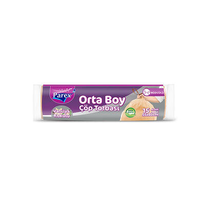 Parex - Parex Büzgülü Orta Boy Çöp Torbası Vanilya Kokulu 55x60 cm 15'li