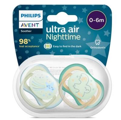 Philips Avent Ultra Air Night Karanlıkta Parlar Gece Emziği 0-6 ay Erkek SCF376-18 - Philips Avent