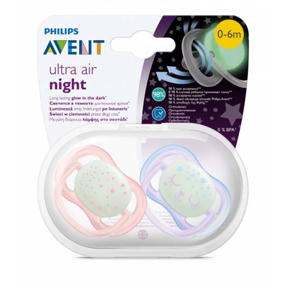 Philips Avent Ultra Air Night Karanlıkta Parlar Gece Emziği 0-6 ay Kız - 1