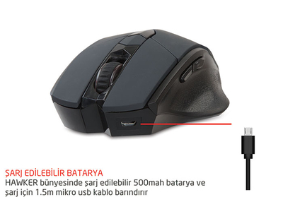 Rampage SMX-R12 Hawker Siyah 4800 Dpi Kablosuz Gaming Oyuncu Mouse - Thumbnail