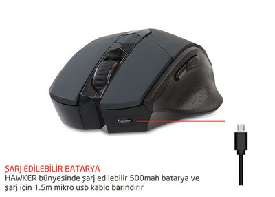 Rampage SMX-R12 Hawker Siyah 4800 Dpi Kablosuz Gaming Oyuncu Mouse - 4