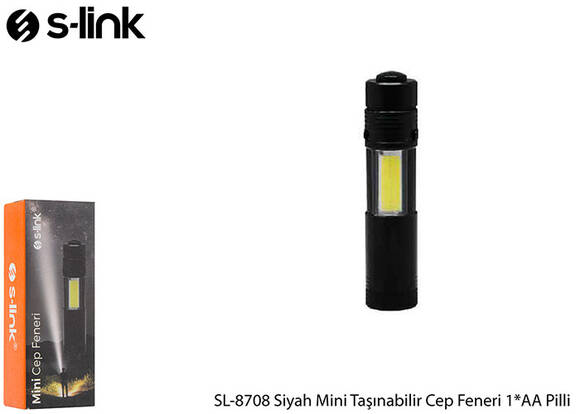 S-link SL-8708 Siyah Mini Taşınabilir Cep Feneri 1*AA Pilli