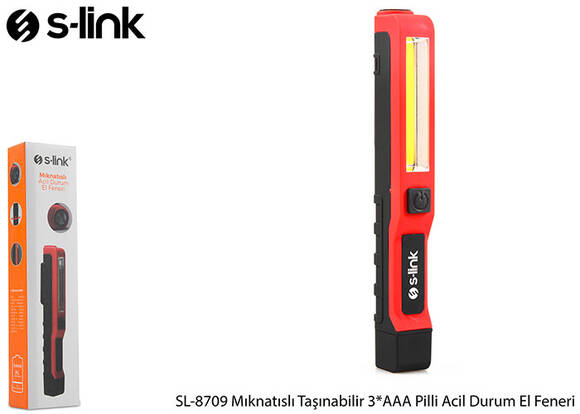 S-link SL-8709 Mıknatıslı Taşınabilir 3*AAA Pilli Acil Durum El Feneri