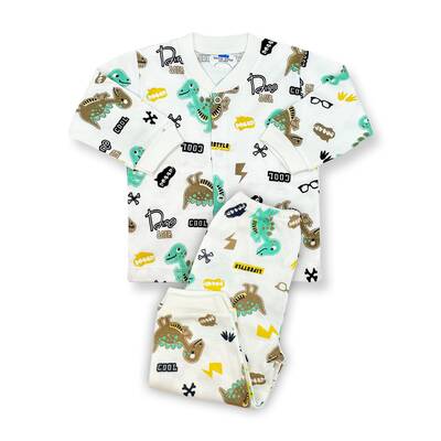 Sema Bebe - Sema Baby Sevimli Dino Bebek Pijama Takımı 0-3 Ay ( Yeşil - Kahve )