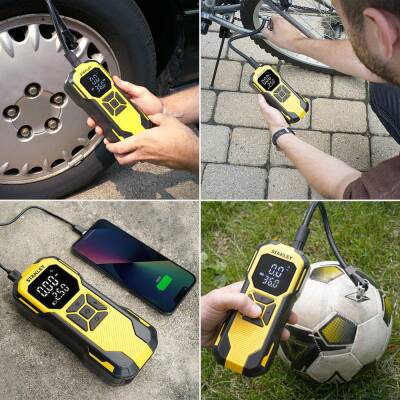 STANLEY SXIF0101 12V / Şarjlı Li-ion 150 PSI Dijital Göstergeli Akıllı Lastik Şişirme Pompası+Powerbank+SOS+Led Lamba - 4