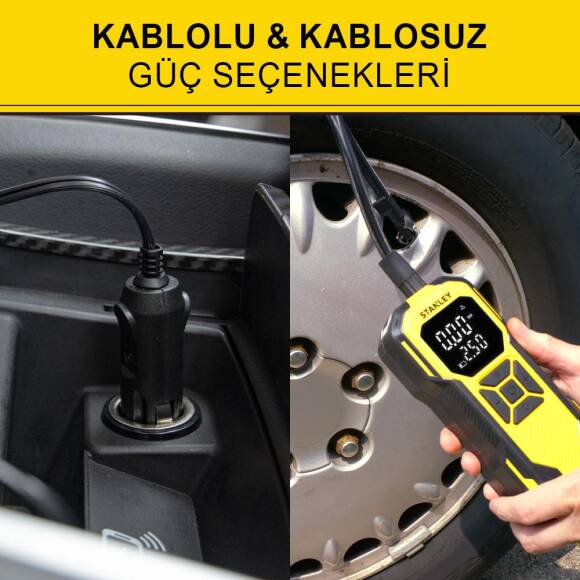 STANLEY SXIF0101 12V / Şarjlı Li-ion 150 PSI Dijital Göstergeli Akıllı Lastik Şişirme Pompası+Powerbank+SOS+Led Lamba - 6