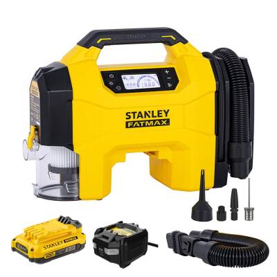 STANLEY SXVI02001A 12V/18V 2Ah Li-ion Şarjlı 160 PSI Dijital Göstergeli Lastik&Yatak Şişirme Pompası+Araç Süpürgesi - Stanley