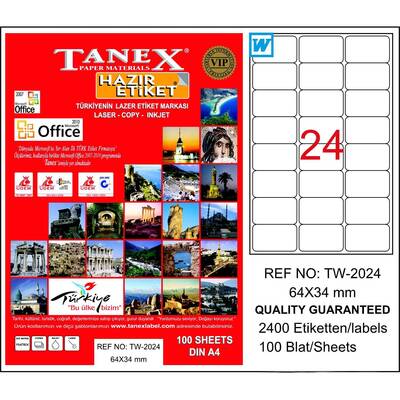 Tanex Tw-2024 Laser Etiket 64x34 mm - Thumbnail