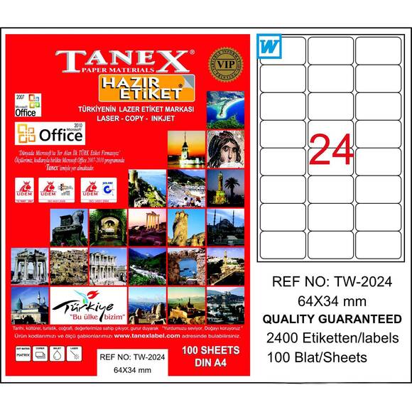 Tanex Tw-2024 Laser Etiket 64x34 mm