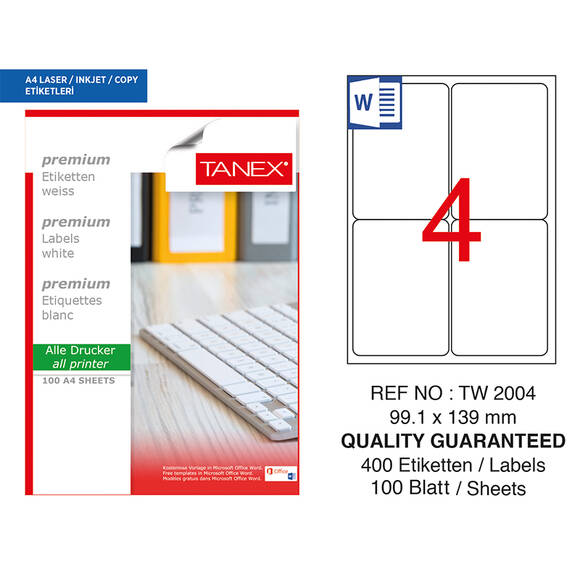 Tanex Tw-2004 Laser Etiket 99.1x139 mm - 1