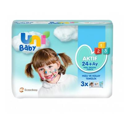Uni Baby - Uni Baby Aktif Bebek 3 lü Islak Mendil 24+ Ay 3x52 Adet (1)