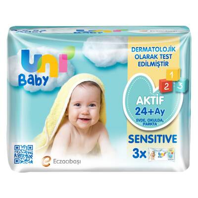 Uni Baby - Uni Baby Aktif Sensitive Bebek Islak Mendil 24+ Ay 3x52 Adet