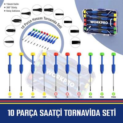 WORKPRO WP200530 CR-V 10 Parça Profesyonel Manyetik Hassas Tornavida Seti - Workpro (1)