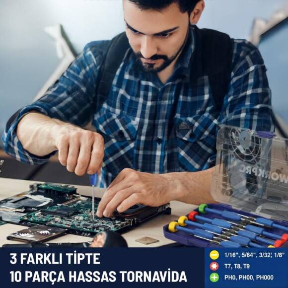WORKPRO WP200530 CR-V 10 Parça Profesyonel Manyetik Hassas Tornavida Seti - 4