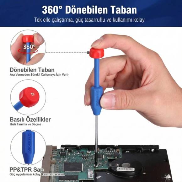 WORKPRO WP200530 CR-V 10 Parça Profesyonel Manyetik Hassas Tornavida Seti - 6