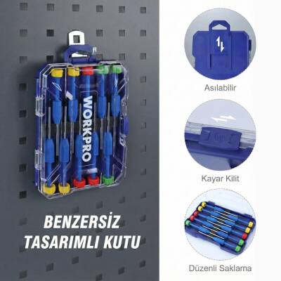WORKPRO WP200530 CR-V 10 Parça Profesyonel Manyetik Hassas Tornavida Seti - 9