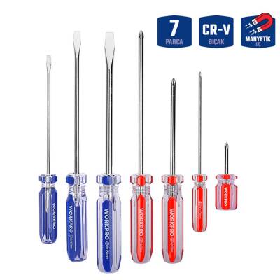 WORKPRO WP200533 7 Parça CR-V Manyetik Profesyonel Tornavida Seti - Workpro