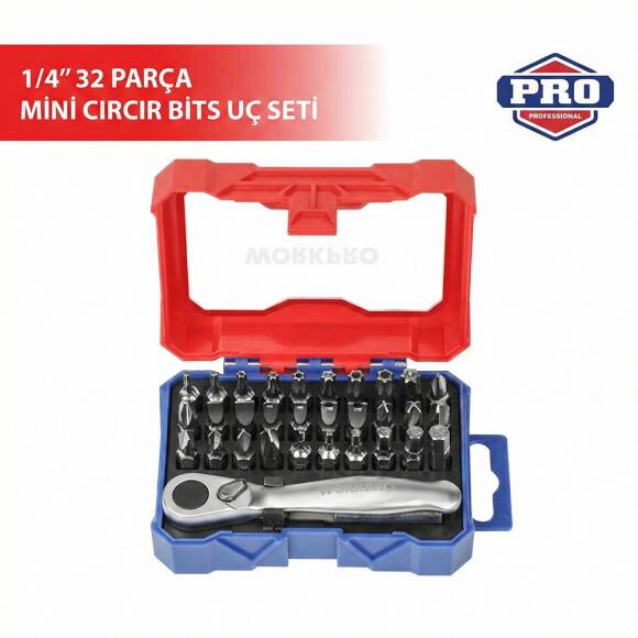 WORKPRO WP200534 32 Parça 1/4'’ Profesyonel Mini Cırcır Lokma Kollu Bits Vidalama Seti - 1