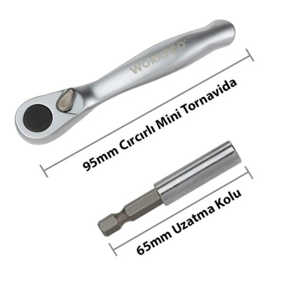 WORKPRO WP200534 32 Parça 1/4'’ Profesyonel Mini Cırcır Lokma Kollu Bits Vidalama Seti - 5