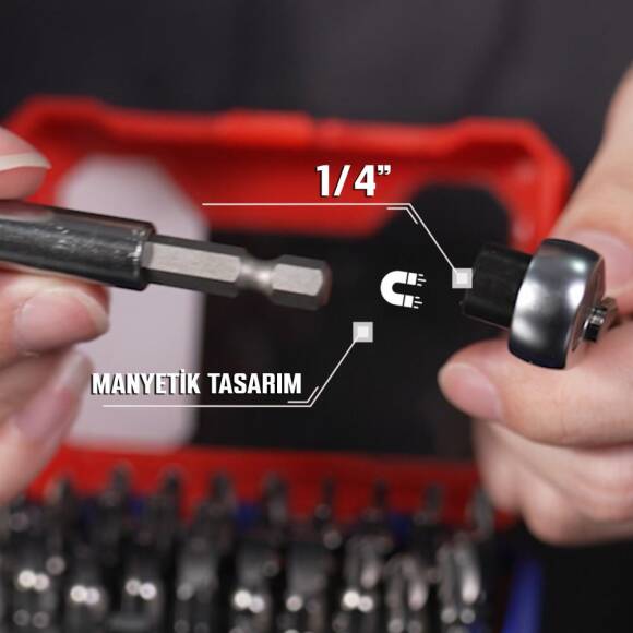 WORKPRO WP200534 32 Parça 1/4'’ Profesyonel Mini Cırcır Lokma Kollu Bits Vidalama Seti - 8