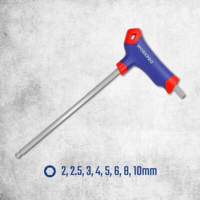 WORKPRO WP200542 8 Parça CR-V Top Başlı T Tipi Uzun Profesyonel Allen Anahtar Takımı - Workpro (1)