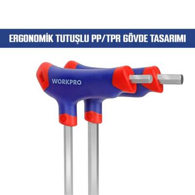 WORKPRO WP200542 8 Parça CR-V Top Başlı T Tipi Uzun Profesyonel Allen Anahtar Takımı - 3