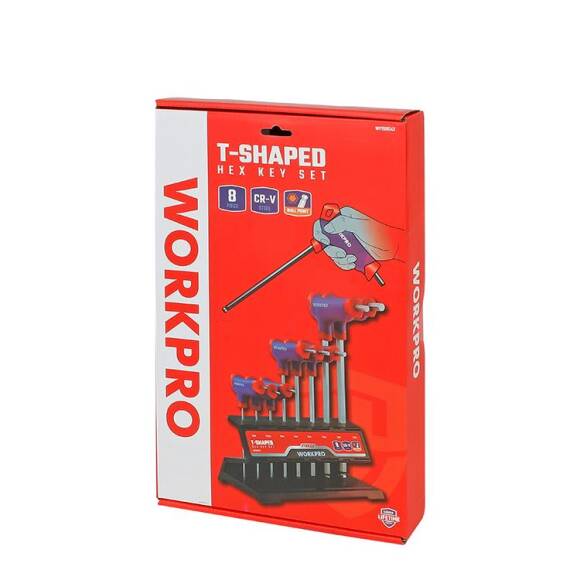 WORKPRO WP200542 8 Parça CR-V Top Başlı T Tipi Uzun Profesyonel Allen Anahtar Takımı - 9
