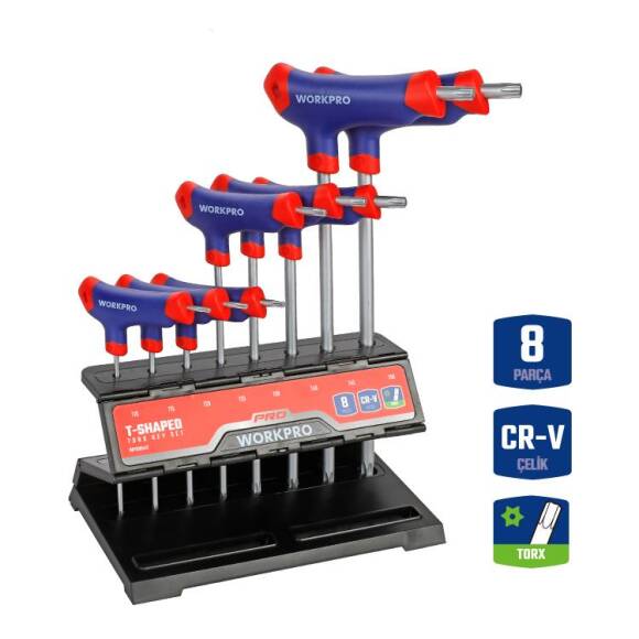 WORKPRO WP200543 8 Parça CR-V T Tipi Uzun Delikli Torx Profesyonel Allen Anahtar Takımı - 1