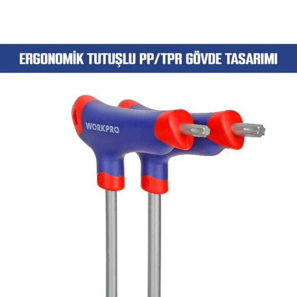 WORKPRO WP200543 8 Parça CR-V T Tipi Uzun Delikli Torx Profesyonel Allen Anahtar Takımı - 3