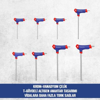 WORKPRO WP200543 8 Parça CR-V T Tipi Uzun Delikli Torx Profesyonel Allen Anahtar Takımı - 8