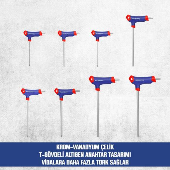 WORKPRO WP200543 8 Parça CR-V T Tipi Uzun Delikli Torx Profesyonel Allen Anahtar Takımı - 8
