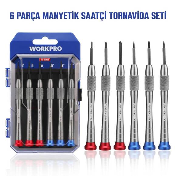 WORKPRO WP200549 6 Parça Profesyonel S2 Manyetik Saatçi Tornavida Seti - 1