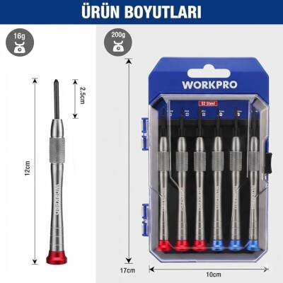 WORKPRO WP200549 6 Parça Profesyonel S2 Manyetik Saatçi Tornavida Seti - Workpro (1)