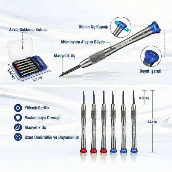 WORKPRO WP200549 6 Parça Profesyonel S2 Manyetik Saatçi Tornavida Seti - 10