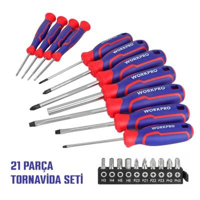 WORKPRO WP200551 21 Parça CR-V Duvar Askı Aparatlı Profesyonel Manyetik Tornavida Seti - Workpro (1)