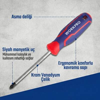 WORKPRO WP200551 21 Parça CR-V Duvar Askı Aparatlı Profesyonel Manyetik Tornavida Seti - 9